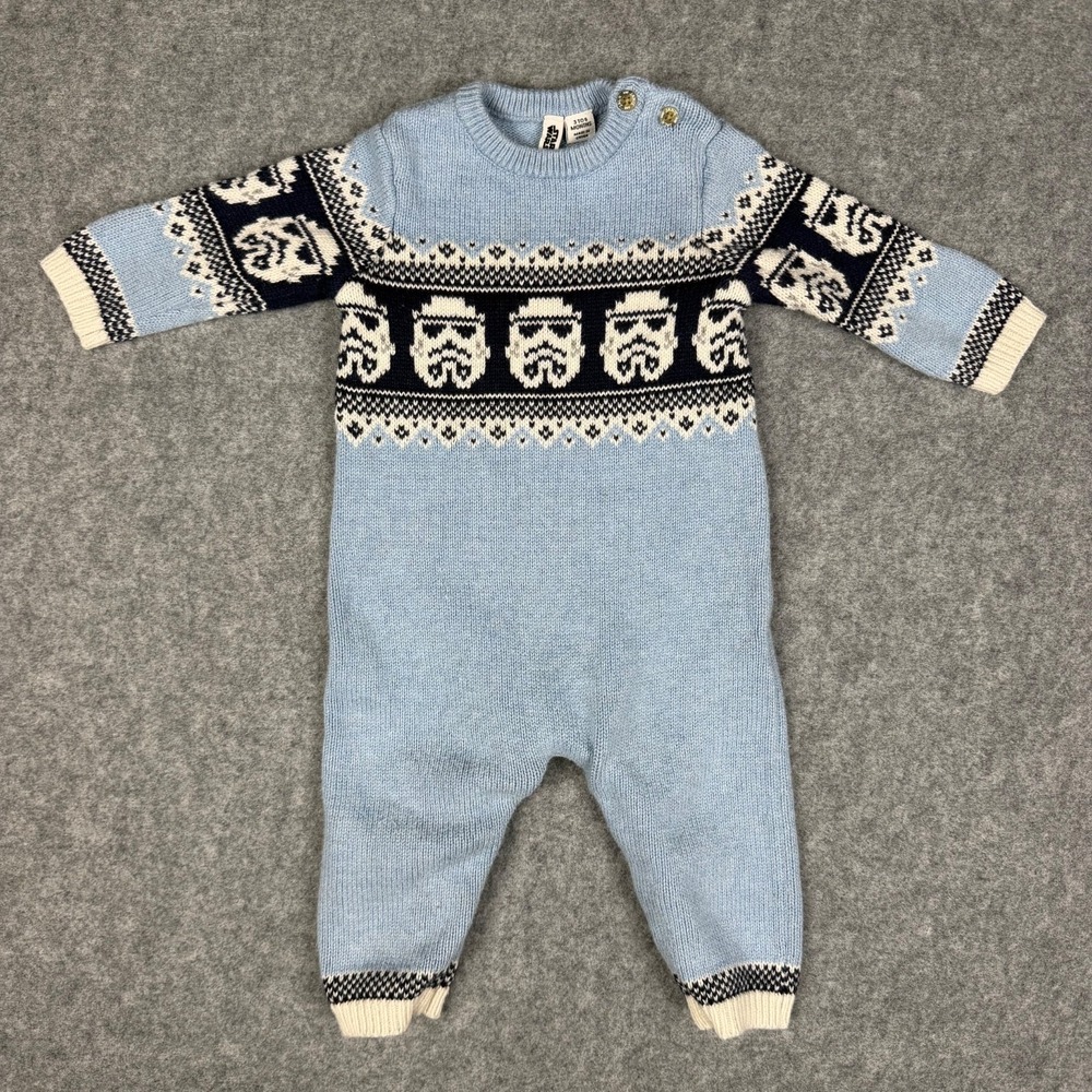Janie and Jack Star Wars Stormtrooper Knit Romper Blue Sweater Jumper 3-6 Months